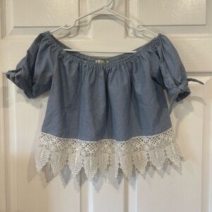 Iris Off Shoulder light Blue Denim
Lace Crop Top Shirt Small